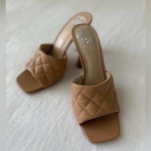 Vince Camuto Elegant Tan Quilted Women's Mules